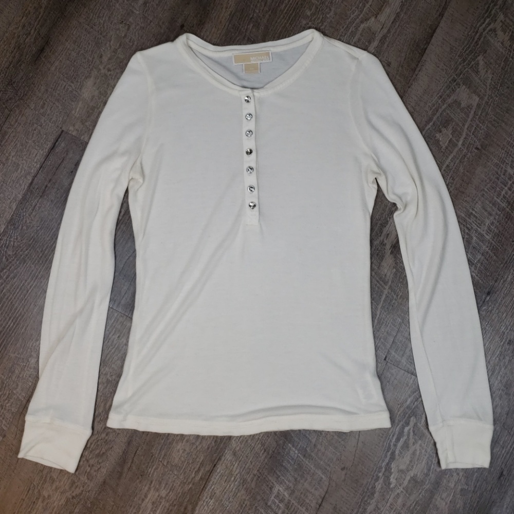 Michael Kors long sleeve rhinestone button top, M